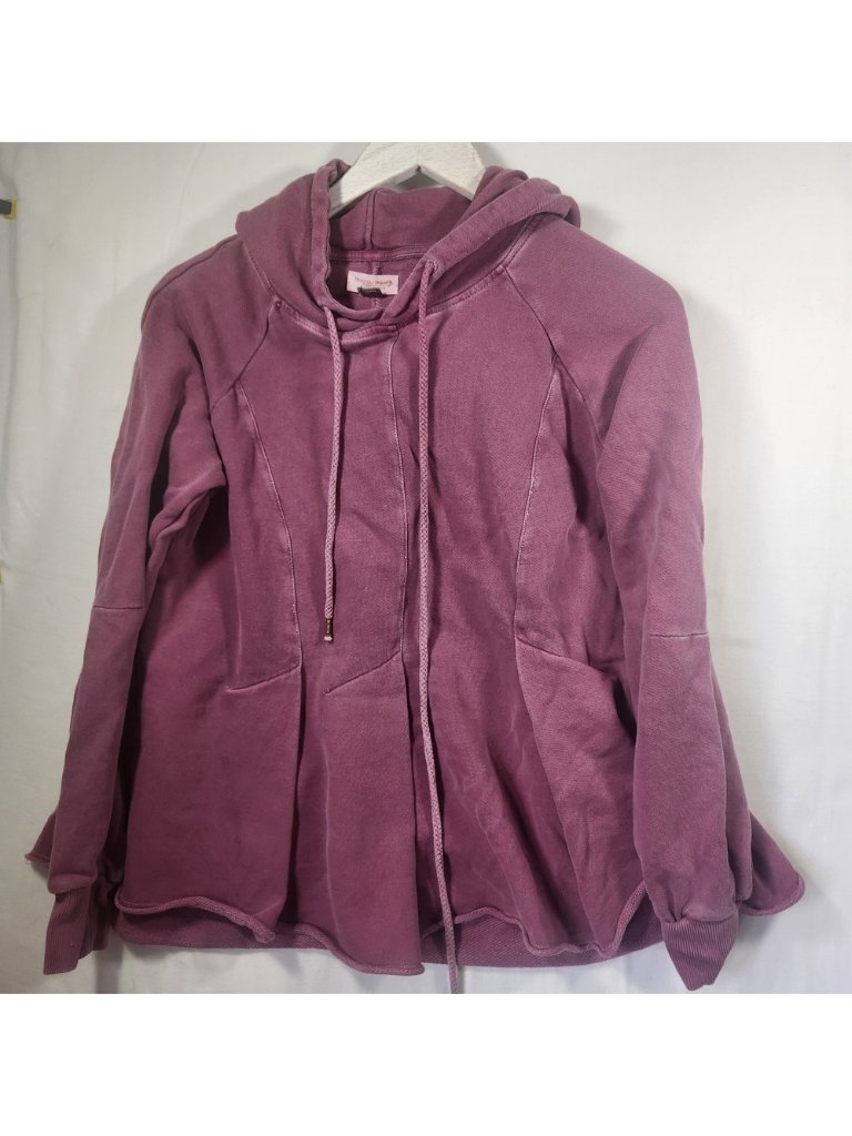 Anthropologie Pilcro Plum Cotton Hooded Pullover Sweatshirt Paneled Mauve Small